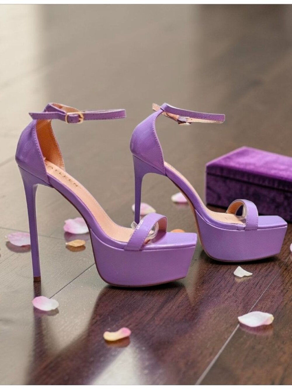 Lilac Platform Stiletto Heels With Ankle Strap Patent Finish - Picture 12 of 16